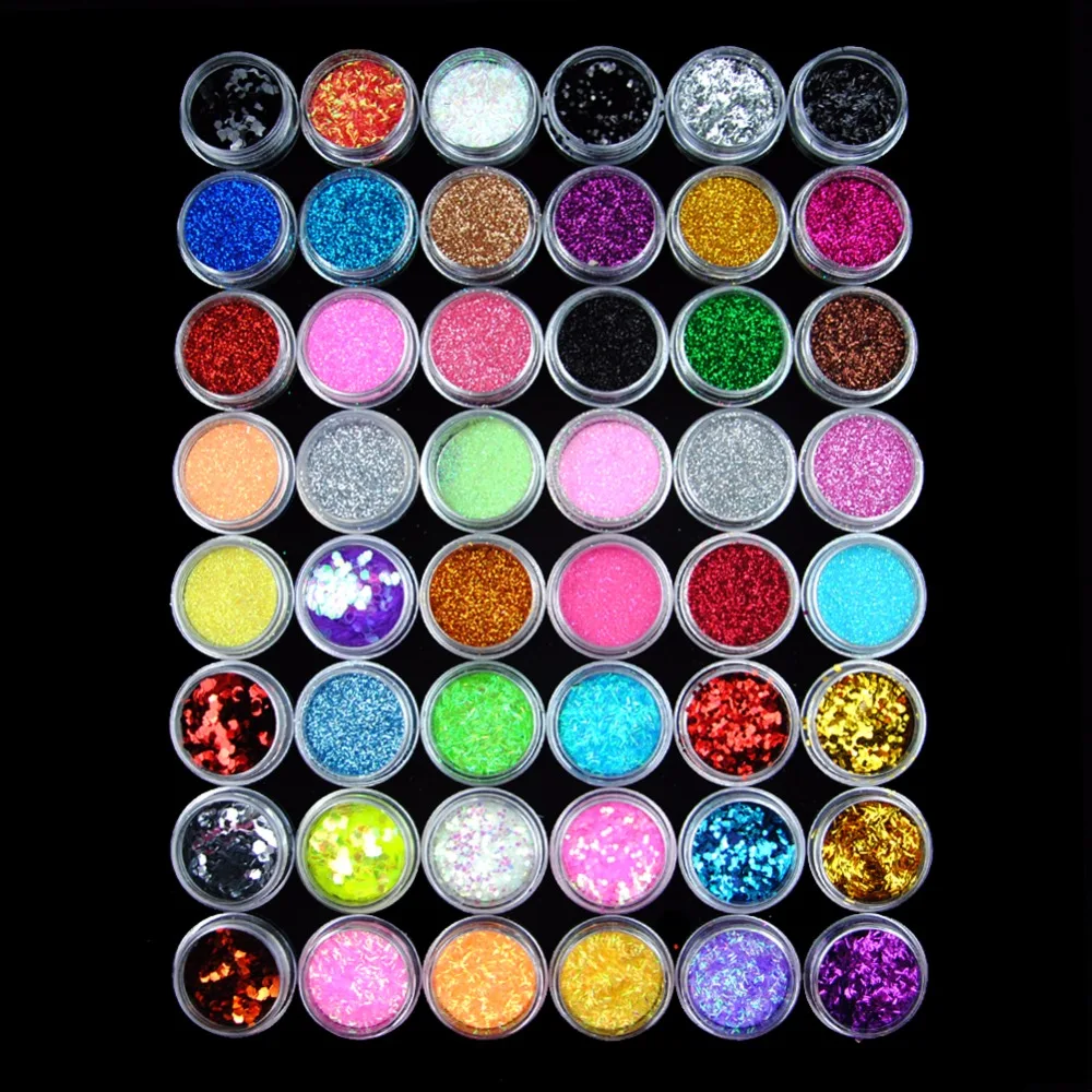 48 Glitter Powder Manicure Nail Kit Rhinestones 3D Design Acrylic Powder Gel Polish Nail Tips Gems Decoration DIY Nail Tools Kit