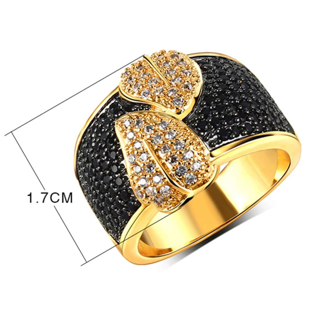 New black and white leaf ring pave high quality crystal stones fast delivery copper jewelry women big ring