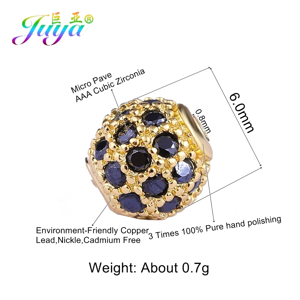 Juya DIY Jewelry Accessories AAA Cubic Zirconia Insert 6 8 10 12 14mm Metal Ball Beads For Handmade Natural Stone Jewelry Making