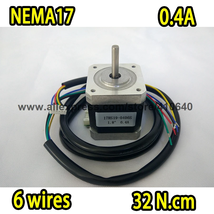 

FREE SHIPPING step motor 17HS19-0406S L 47 mm Nema 17 with 1.8 deg 0.4 A 32 N.cm and unipolar 6 lead wire