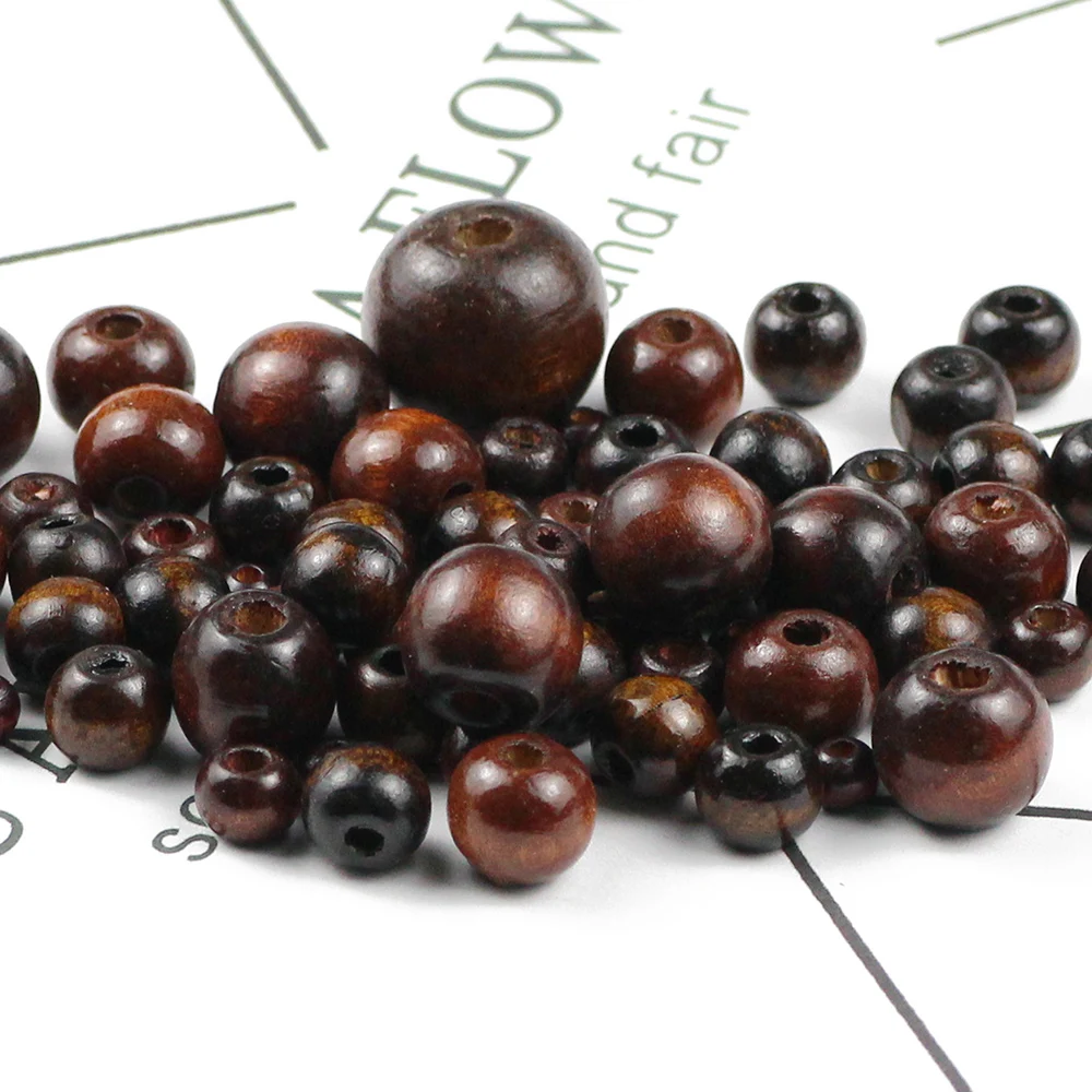 WLYeeS 5 to 20mm Brown Wooden Spacer Beads Natural Wood Loose Bead For Jewelry Bracelet Necklace Handmade DIY Ball accessories