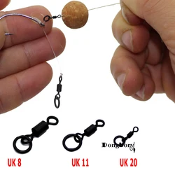 20 piezas giratorios de pesca de carpa cambio rápido UK 8 11 20 anillo flexible giratorios negro mate Micro gancho anillo de enlace con giro rodante