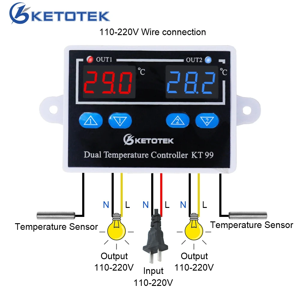 KT99 Dual Termostato per Incubatrice 10A Diretta di Uscita Digitale Termostato Regolatore di Temperatura di Riscaldamento di Controllo di