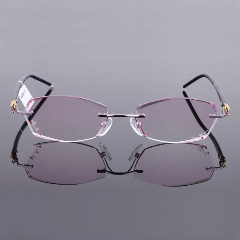 Reven Jate 88005 Pure Titanium Rimless Diamond Cutting Woman Glasses Frame Optical Prescription Eyeglasses Women Eyewear Fashion