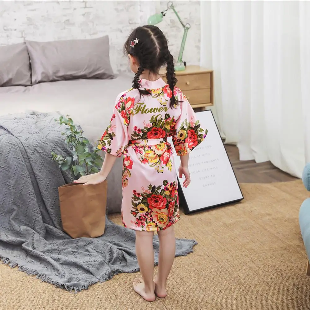 

Letter of "Flower Girl"Peony Kids Baby Wedding Robe Gown Children Kimono Nightgown Girls Summer Sleepwear Dressing gown