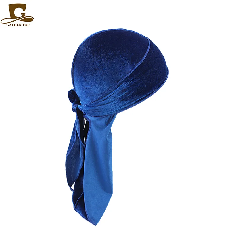 Bandana transpirable de terciopelo para hombre y mujer, gorro largo de cola larga, Bandana sedosa, gorro de quimio de Color sólido, Unisex