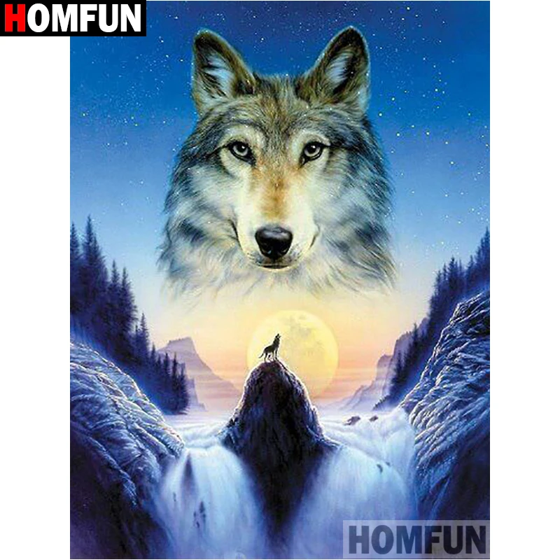 

HOMFUN Full Square/Round Drill 5D DIY Diamond Painting "Wolf scenery" Embroidery Cross Stitch 5D Home Decor Gift A17796