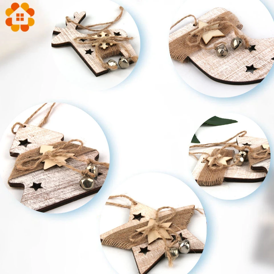 1PC Vintage Christmas Wooden Deer/Sock/Tree/Star Pendants Ornaments Wood Crafts Kids Gift Christmas Tree Ornaments Decorations