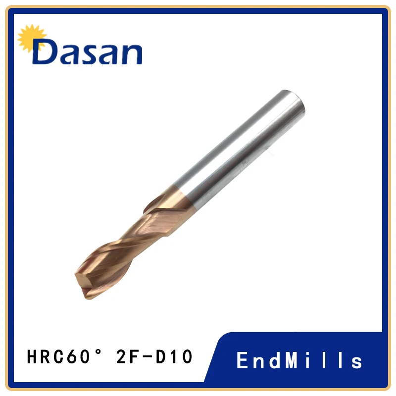 Fresas de acero de tungsteno, brocas en espiral de 2 flautas HRC60, CNC, 10mm, D10 * 75L, 100L, 150L, 2F, 1 unidad