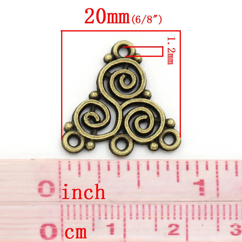 Doreen Box Lovely Connectors Findings Triangle Antique Bronze Spiral Pattern 20x19.5mm,50PCs (K02113)