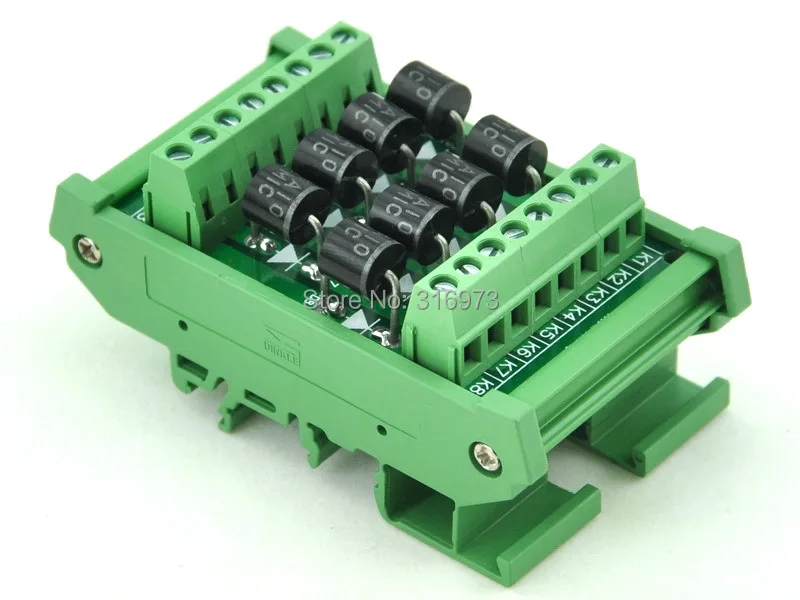 

DIN Rail Mount 6 Amp 1000V 8 Individual Diode Module, 6A10.