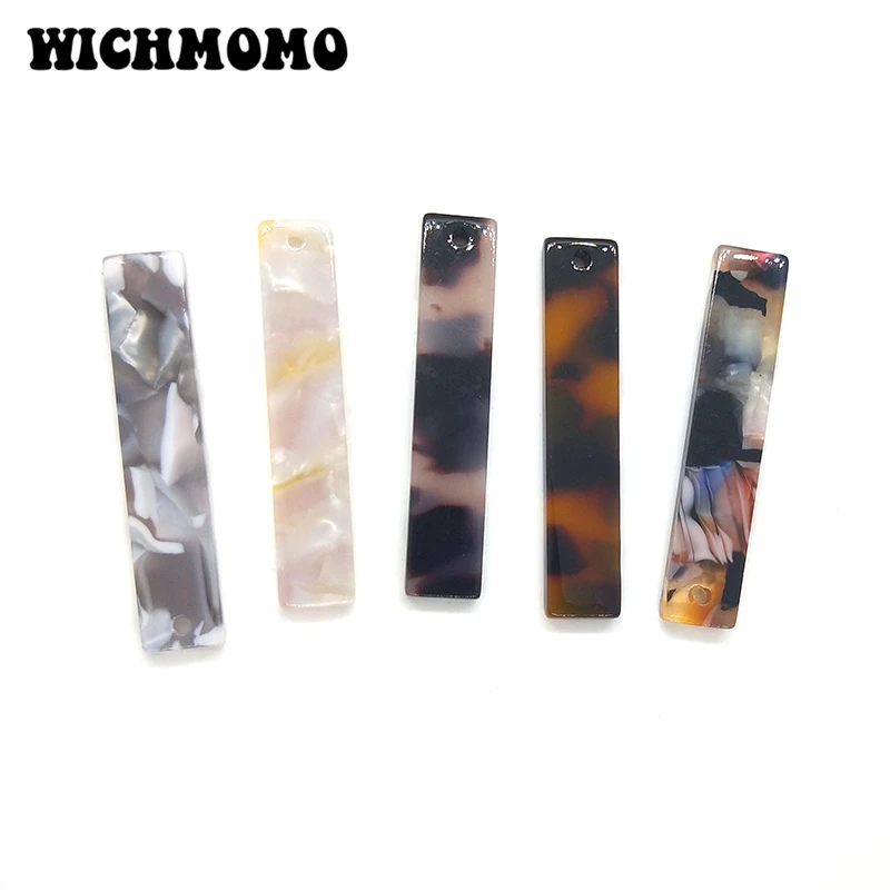 2021 New 6 Pieces 35mm High Quality Rectangular Acetic Acid Resin Smooth Charms Pendant for DIY Earring Jewelry Accessories