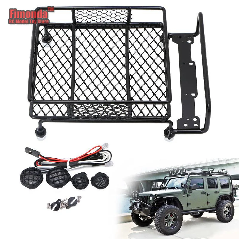 1Set RC Auto Tetto Bagaglio Auto Cremagliera del Tetto Luci Set For Tamiya 1/10 SCX10 CC01 RC4WD D90 RC Arrampicata modello di camion Decorazione di