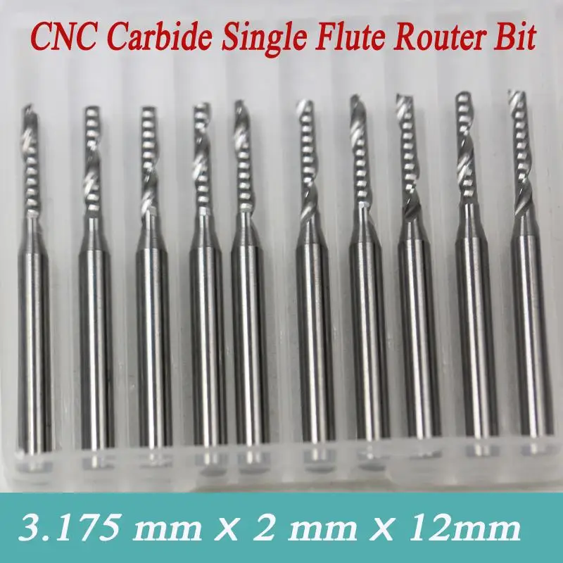 10pcs 3.175*2.0*12MM Single Flute Tungsten End Mill Cutters Cutting Bits End Milling Tools for Wood Acryl on Engraving Machine