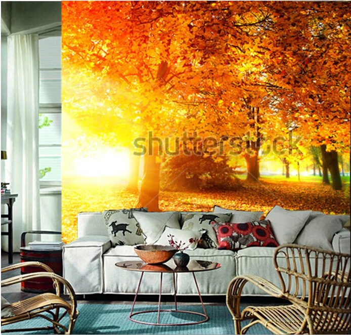 Custom 3D murals,Autumnal Park. Autumn Trees and Leaves in Sunlight Rays,living room sofa TV wall  bedroom wallpaper