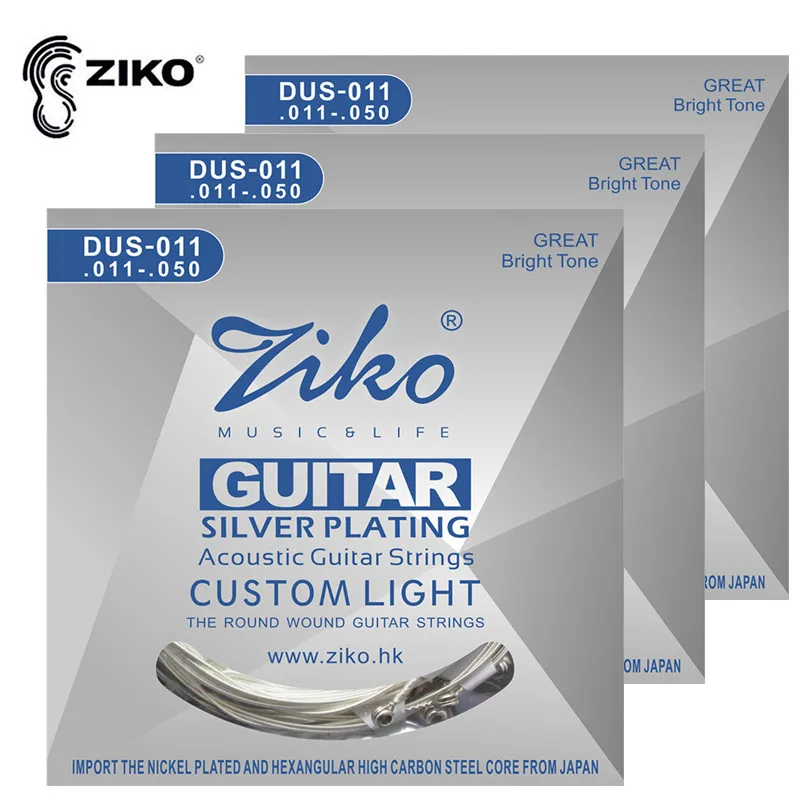 ZIKO DUS-011 011-050 Akustikgitarrensaiten Silberbeschichtung Gitarrenteile Großhandel Musikinstrumente Zubehör 3 Sets/Lot – Detail 1