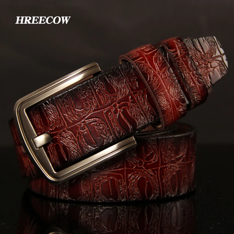 Hreecow Designer Cinture da Uomo di Alta Qualità Della Cinghia Maschio Cinturino in Vera Pelle di Lusso Famoso di Marca Del Coccodrillo Spille Fibbia Ceinture Homme