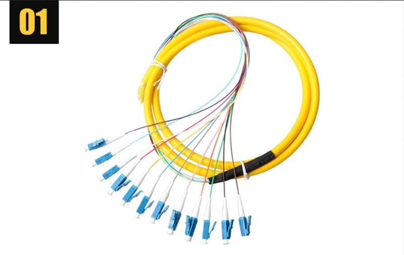 12core fiber pigtails 1.5mtr LC/UPC bundle type SingleMode ftth 12 colored optical fibre pigtail A class ferrule factory ELINK