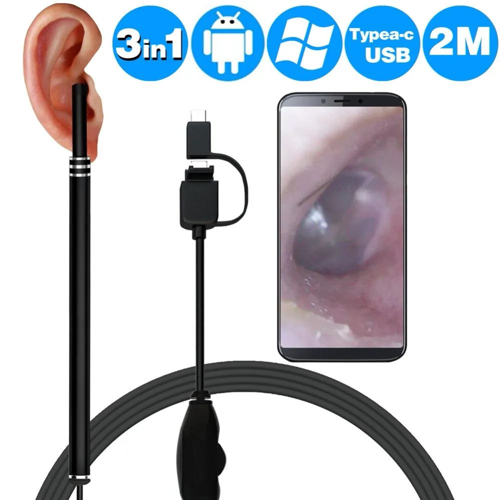 

3 in 1 Ear Cleaning Endoscope High Definition Visual Earpick Ear Spoon Mini Camera Ear Cleaner Health Care USB Tool Medical Home