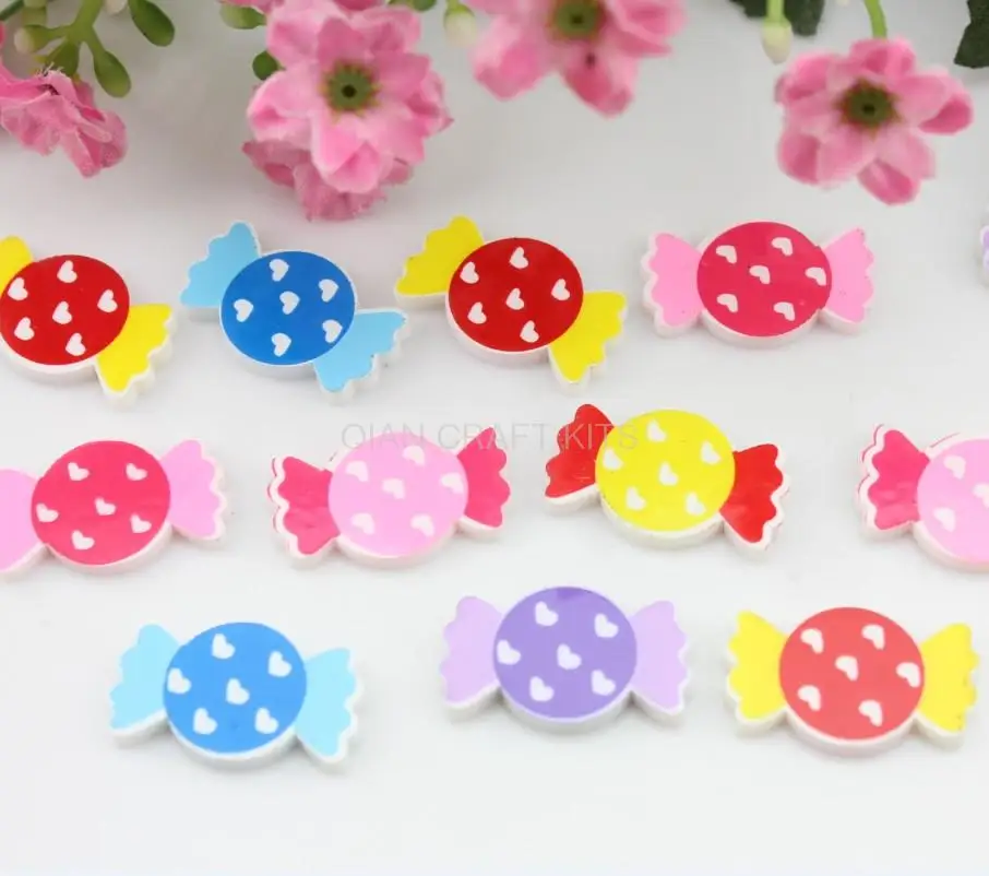 100pcs glitter Candy mixed Kawaii Flatback Resin acrylic Cabochon cabs for diy hair pin scrapbooking decoden 19mm-SZ0315