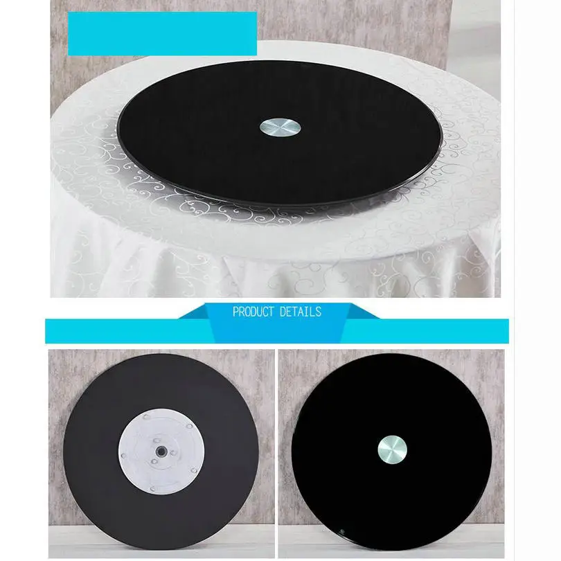 HQ BL01 Black Color 68-118CM/26-46INCH Tempered Glass Top with Lazy Susan Glass Turntable Swivel Plate for Round Dining Table