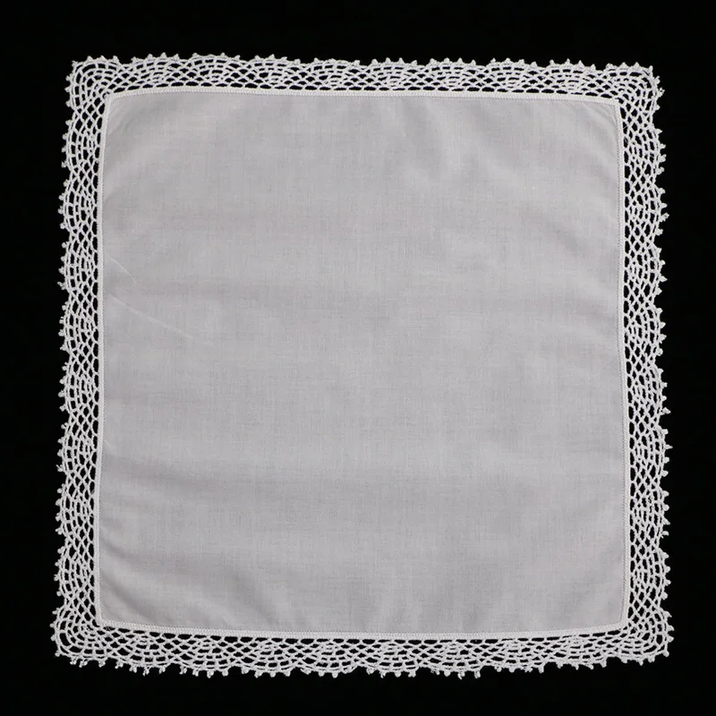 D001: White premium cotton lace handkerchiefs crochet hankies for women/ladies wedding handkerchief