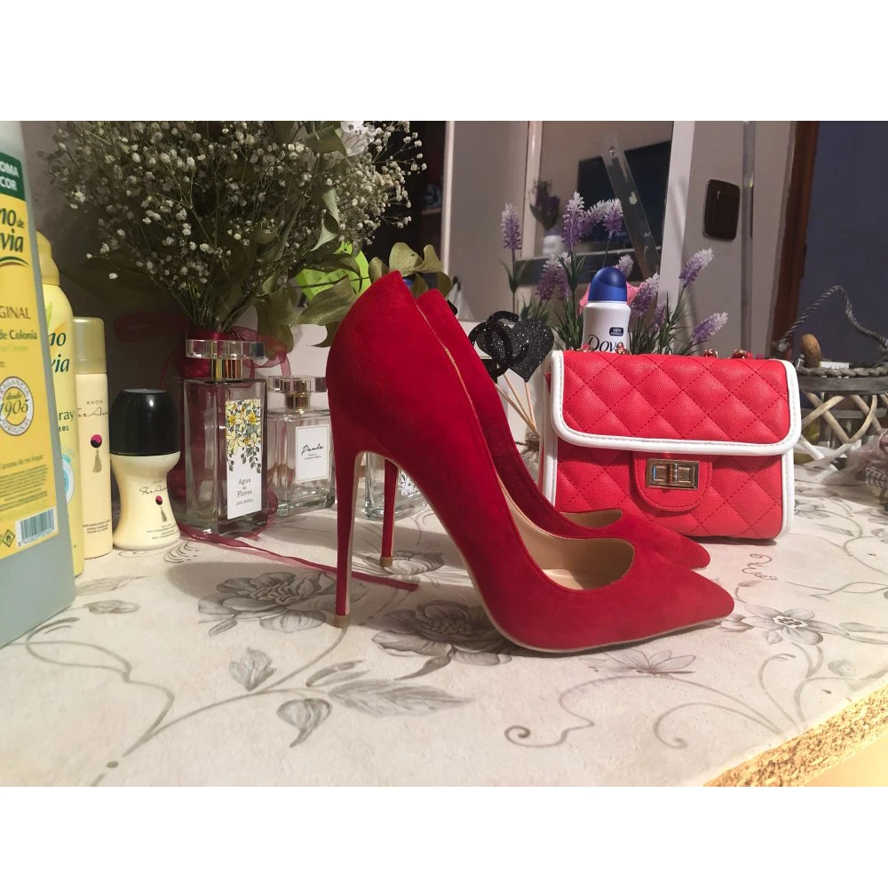 Women Pumps for Wedding Shoes Pointed Toe Sexy High Heels Shoes 12 cm 10 cm Stilettos Red Black plus size 33-45 RM001 ROVICIYA