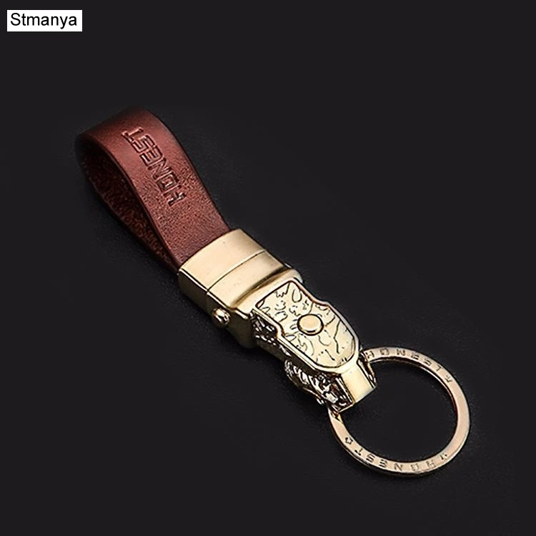 Stmanya Hot High quality Metal Key Chain PU Leather Keychain Men LED Car Key ring Leopard Key holder Best Gift Jewelry K1820