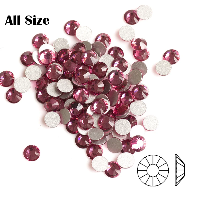 

2058NoHF Rose Color DIY Strass All Sizes Non Hotfix Nail Charms Rhinestones Flatback Nail Art Decorations