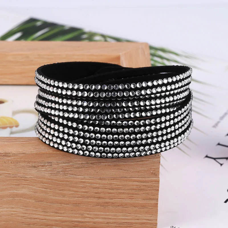 HOCOLE Vintage Rhinestone Crystal Wrap Multilayer Leather Bracelets For Women Charm Bracelet Bangles 2019 Fashion Jewelry Female