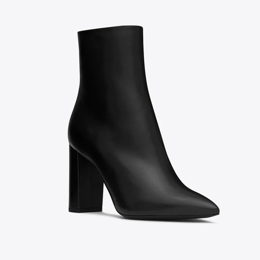 Brand Botas Mujer Short Bootie Black Chunky High Heels Pointed Toe Women Ankle Booties Women Big Size Shoes 44 45 46