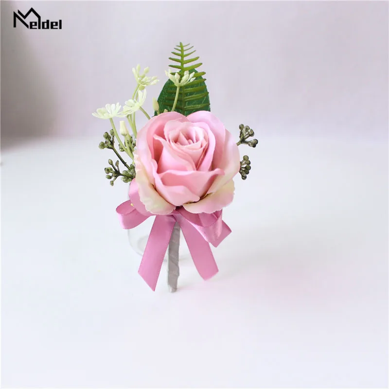 Meldel-ramillete y Boutonniere para novio, Pin de solapa, ramillete de muñeca nupcial, pulsera de dama de honor rosa, decoración Floral Personal para fiesta y boda