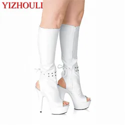 Zapatos de tacón alto de 15cm para mujer, zapatos de boca de pescado ahuecados, sandalias nuevas, botas finas, zapatos de baile de tacón alto, versión coreana