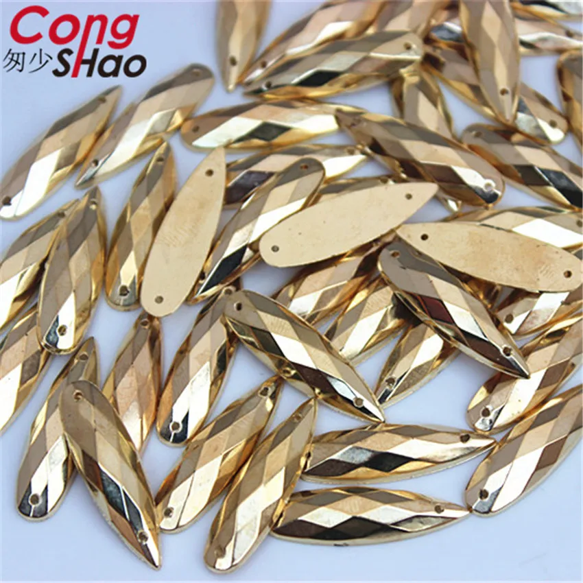 Grande Formato 100Pcs 8*28mm Cuce Su Oro Appliques Del Rhinestone di Goccia di Cristallo Strass Flatback Cucire Pietre Acriliche per il FAI DA TE