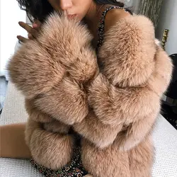 XS-4XL fashion Winter Women Luxury Faux Fox Fur Coat Furry Slim Fur Stitching jacket Thicker Fox Fur Outwear Feminino L1713