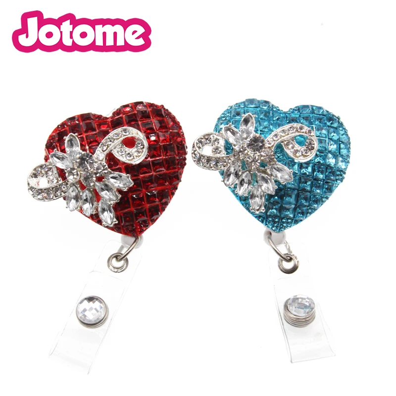 20 pcs/lot Nurse Rhinestone Heart Bow Retractable Badge Reel Working Yoyo Badge Holder