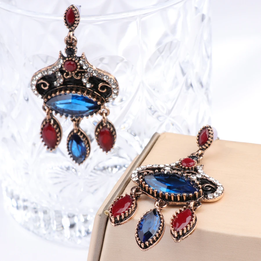 Kinel Turkish Bohemian Jewelry For Women Black Enamel Drop Earrings Mosaic Blue Resin Tassel Earrings Vintage Wedding Jewelry