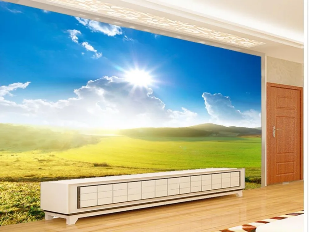 Custom photo wallpaper 3D stereo Green grassland scenery TV background 3d mural wall paper