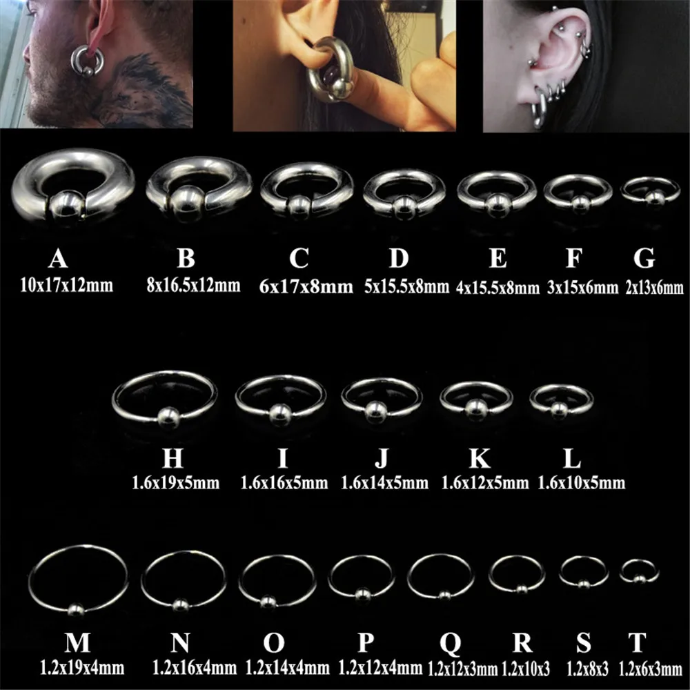 1 Pair Stainless Steel Captive Hoop Rings BCR Tragus Ear Piercing Nose Closure Nipple Bar Lip Body Piercing Jewelry 16G-00G