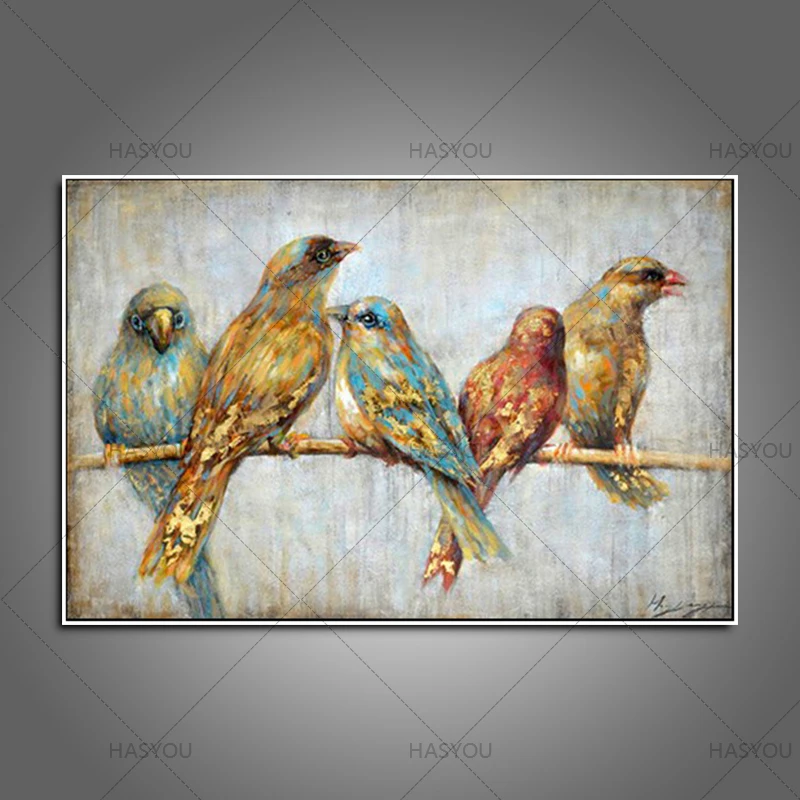 

funny hand painted canvas oil painting colorful birds canvas art cute lovely bird picture abstract home decoration wall painting