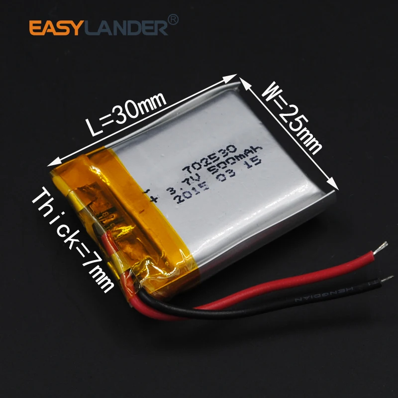 3.7V 500mAh 702530 Rechargeable Li Polymer Li-ion Battery For Bluetooth Headset Mouse Bracelet  Wrist Watch 072530