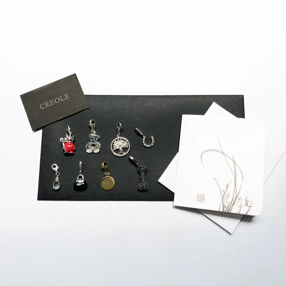 Golden Disc Bone Teddy Bear Water Drop Bag Horseshoe Red Doll Tree Charm Pendant,2019 Trendy Jewelry 925 Sterling Silver Gift