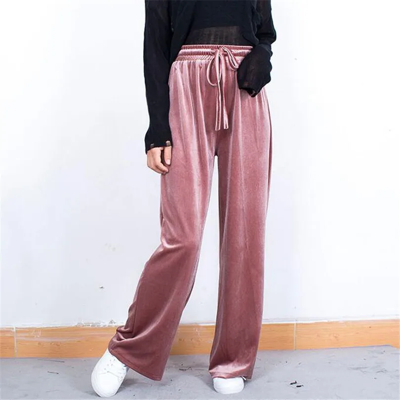 

Spring Autumn Velvet Pants Women Elastic High Waist Velour Trousers Female Loose Wide Leg Pants Casual Sweatpants Plus Size A748