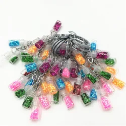 Cute Girls Drifting Bottle Bling Bling Stars Keychain For Women Bottle Charms Key Chains On Bags Trinket Jewelry Party Gifts