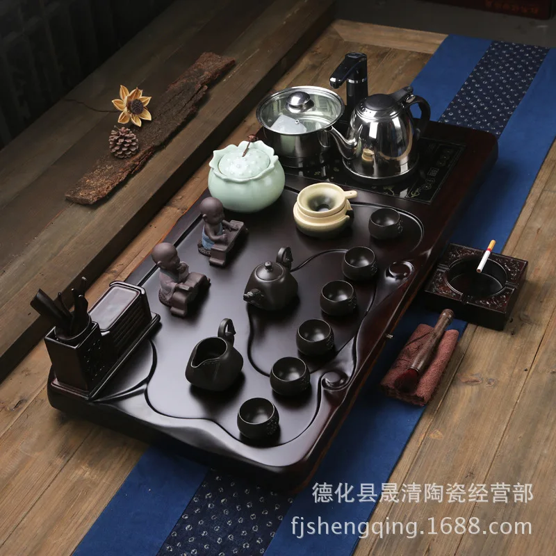 Four-piece ebony tea tray cooker Yixing Stoneware Ru tea sets tea table tea sea new