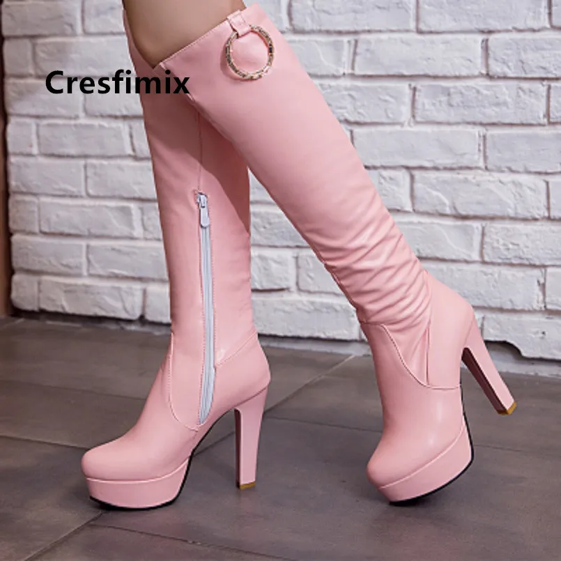 Cresfimix women cute high quality high heel black long boots lady casual autumn & winter boots cool boots Frauen Stiefel a6018