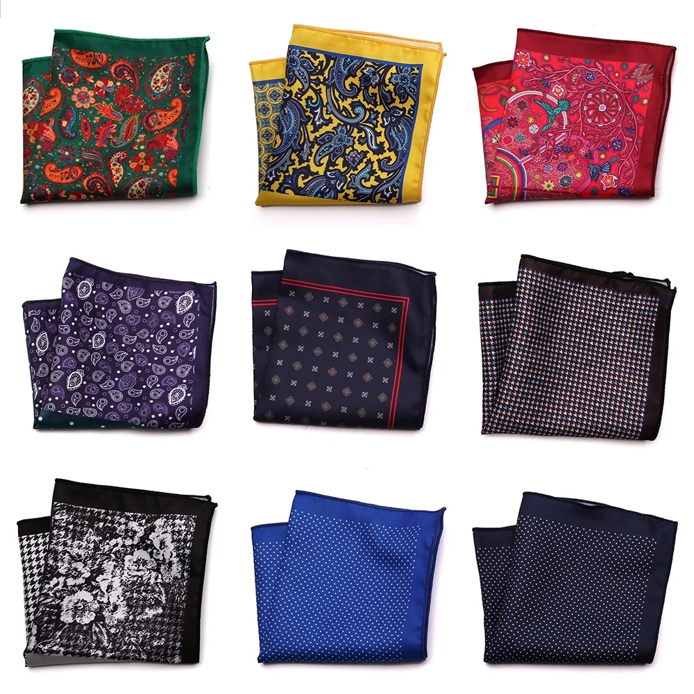 Tailor Smith New Designer Pocket Square Printed Microfiber Paisley Checked Fashion Handkerchief Dot Paisley Floral Stye Hanky