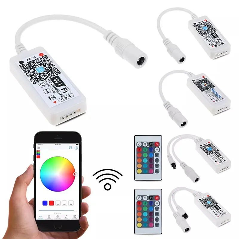 Mini Bluetooth /WiFi LED RGB/ RGBW Controller iOS Android APP 24Key IR 21Key RF Remote Controller for LED Strip Light 5V 12V 24V