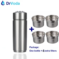 Botella ionizadora de agua alcalina inoxidable pH 9,5 + cartucho de filtros de repuesto, matraz de Nano energía saludable, taza de filtro de agua