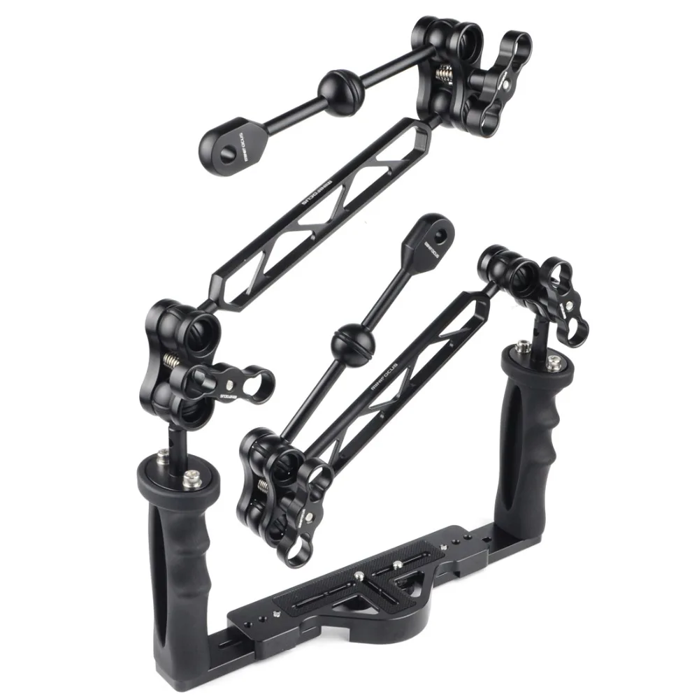 Dual Handle Tray/Grip Stabilizer Rig With Double Ball light Arm Ys Head and 1\'\' Ball Clamp Mount Set  for Underwater Housings